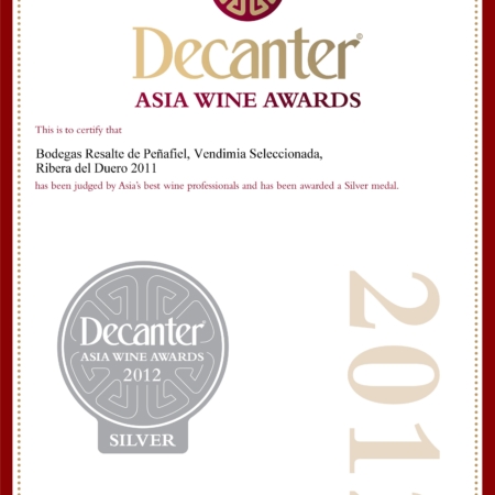 2012 Decanter Asia Silver Medal Resalte Vendimia Seleccionada 2011