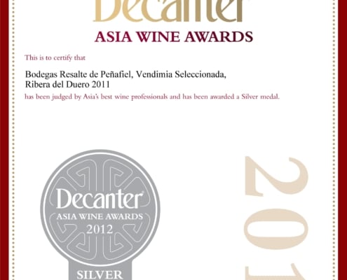 Medalla de Plata Decanter Asia 2012 Resalte Vendimia Seleccionada 2011