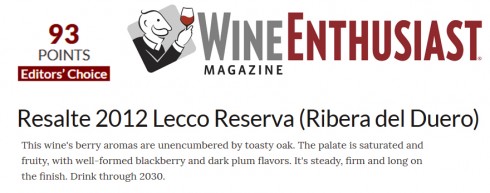 93 puntos de Wine Enthusiast: Lecco reserva 2012